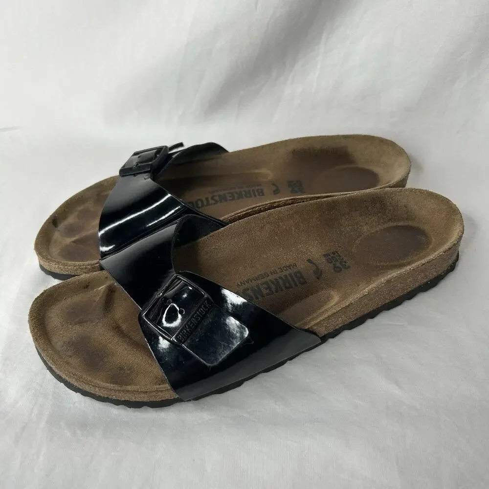 Birkenstock Madrid Sandals Black Patent Leather size 39 US Women’s Size 8